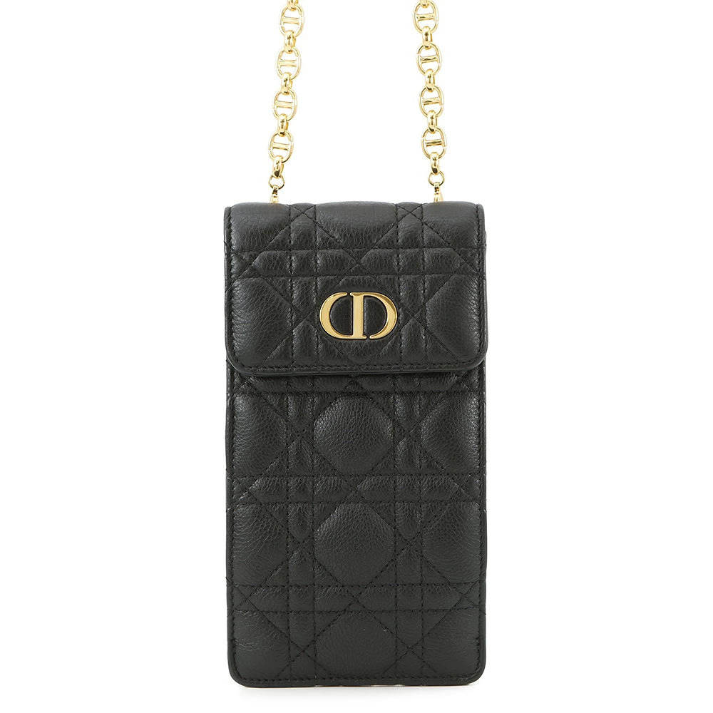 Christian Dior Smartphone Bag Cannage Caro Crossbody Calf Leather Black
